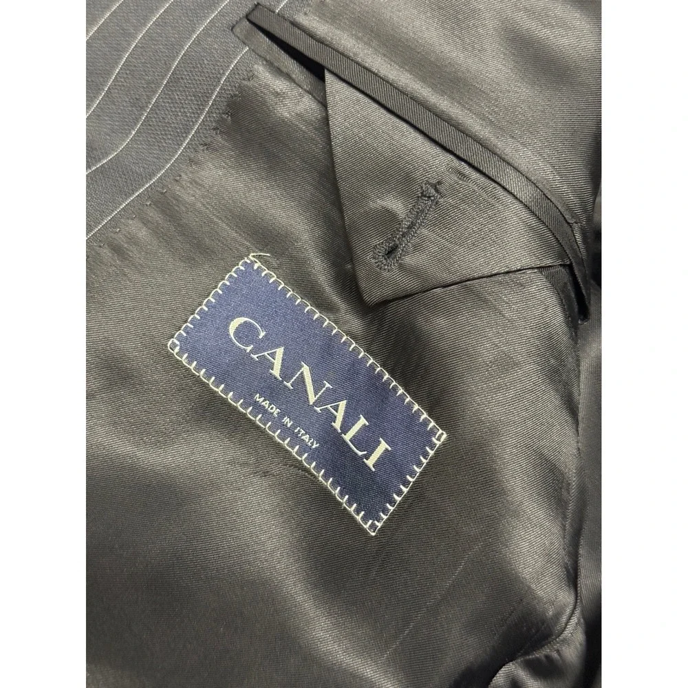 Canali Super 120s‎ Wool Pinstripe Blazer Mens 44L Made in Italy Black